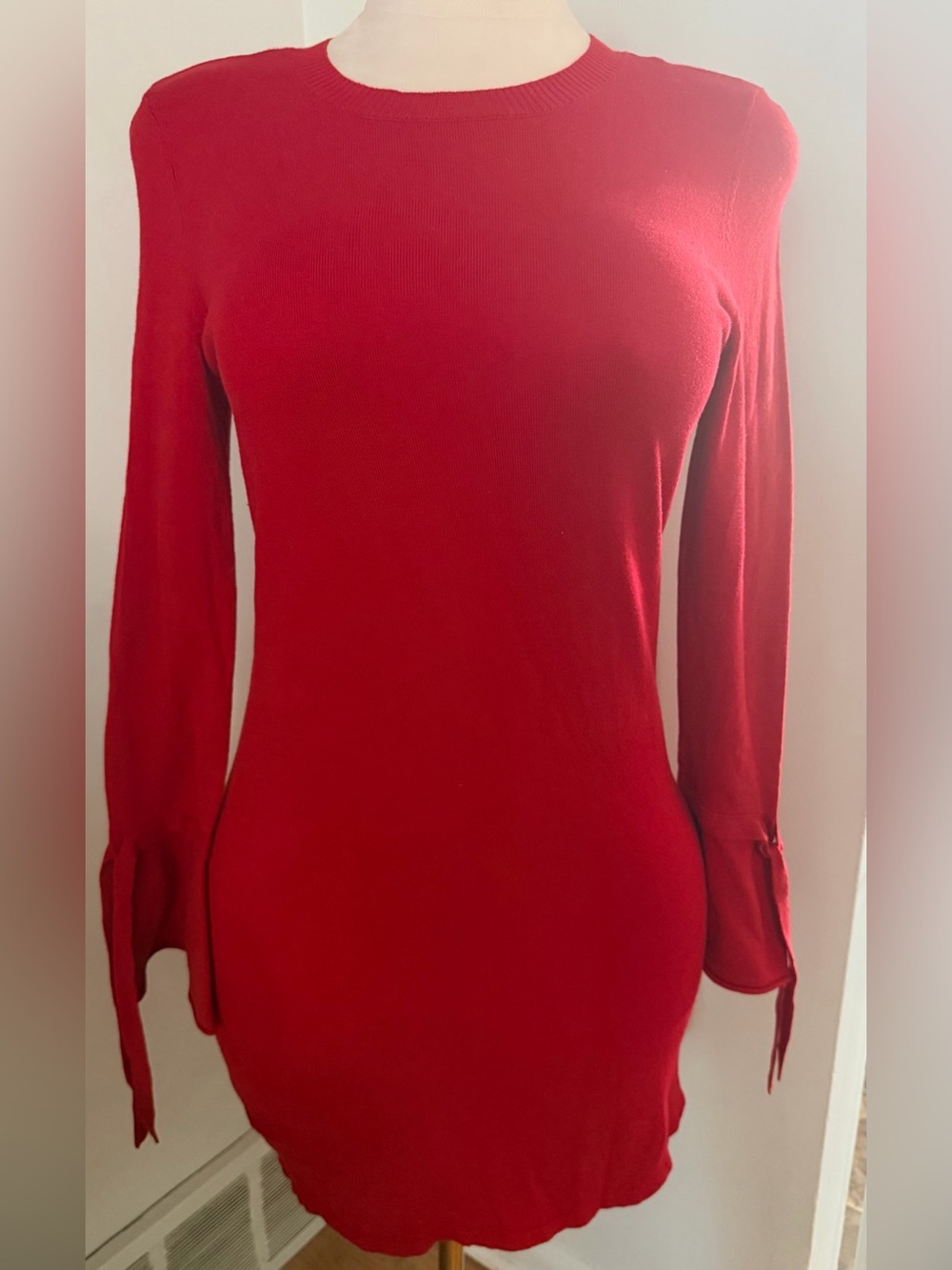 MICHAEL Michael Kors Red Bell Sleeve Tie Cuff Sweater Dress M Office Siren Indie